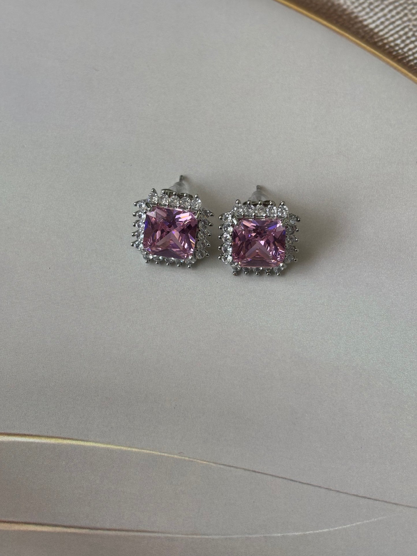 Silver Pink AD Kite studs earrings
