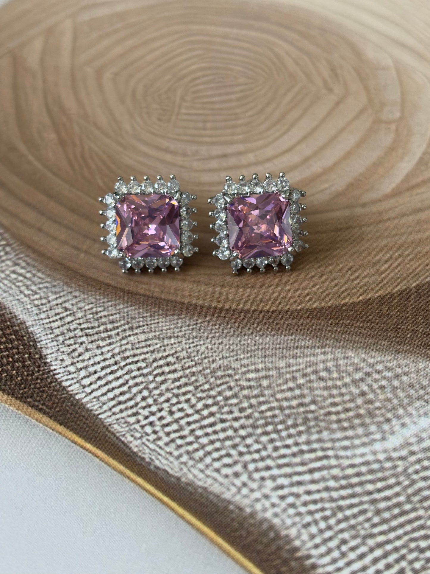 Silver Pink AD Kite studs earrings