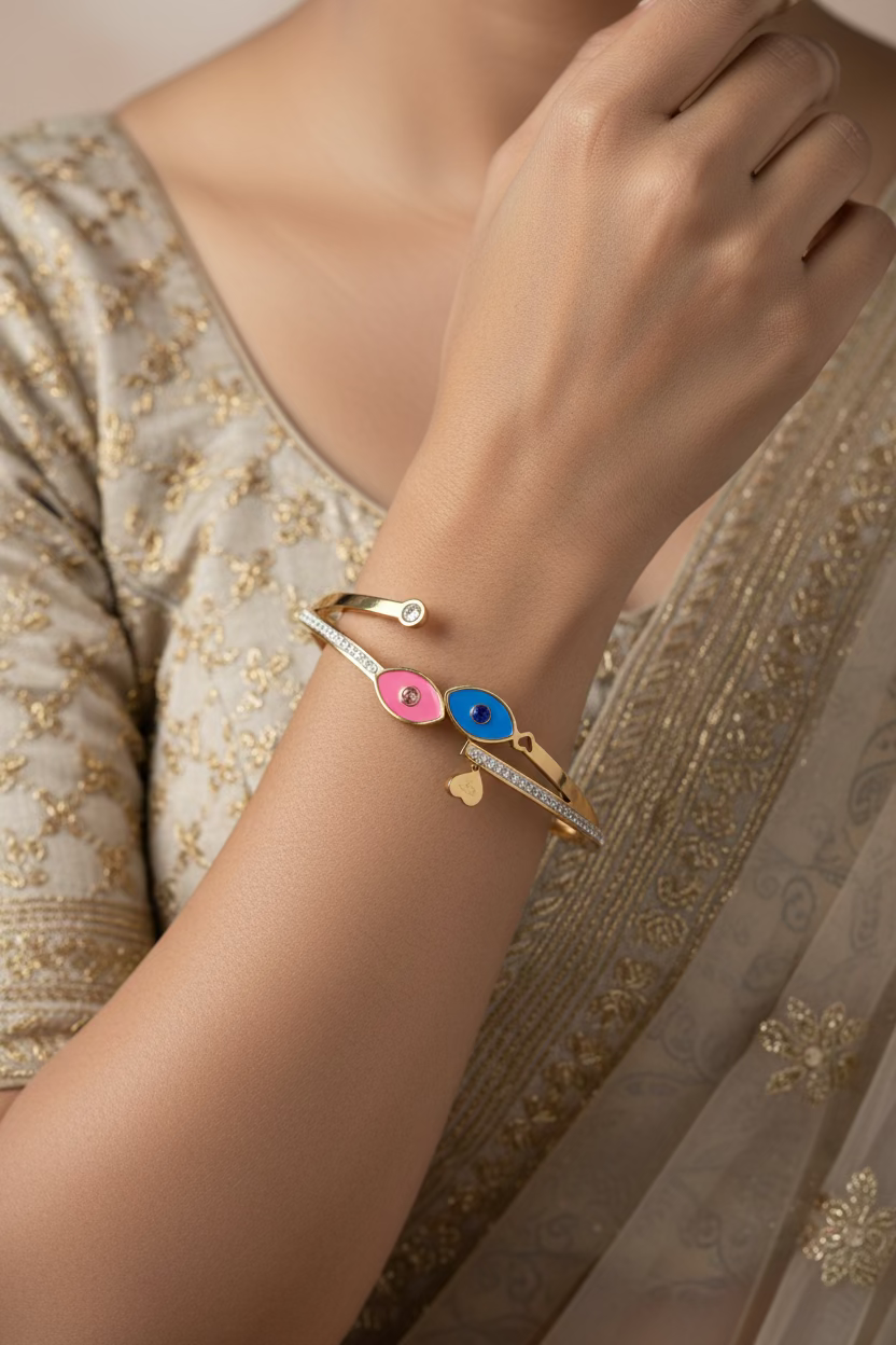 Pinky Blue motif Evil eye openable kada