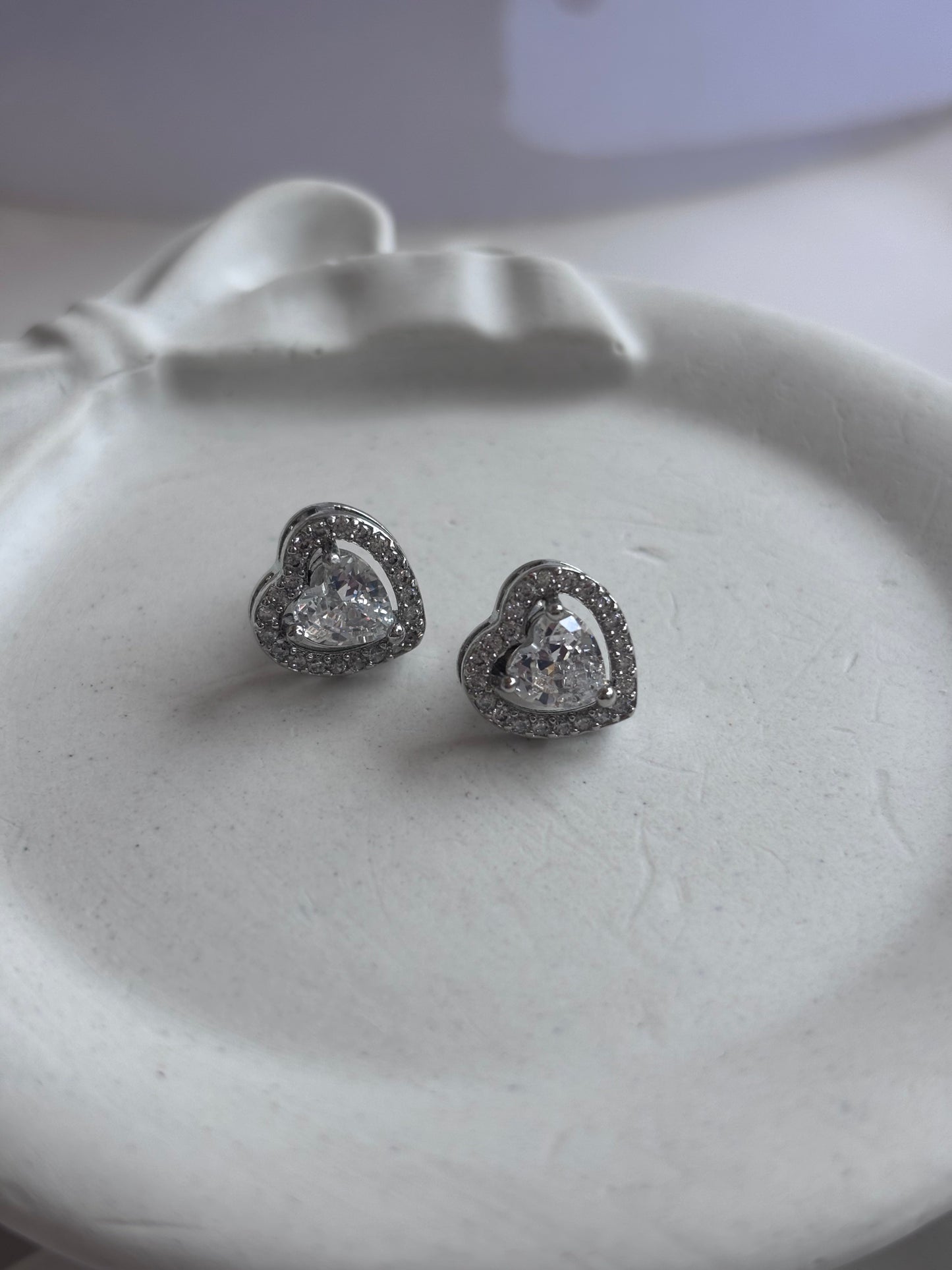 Solitaire Heart Studs