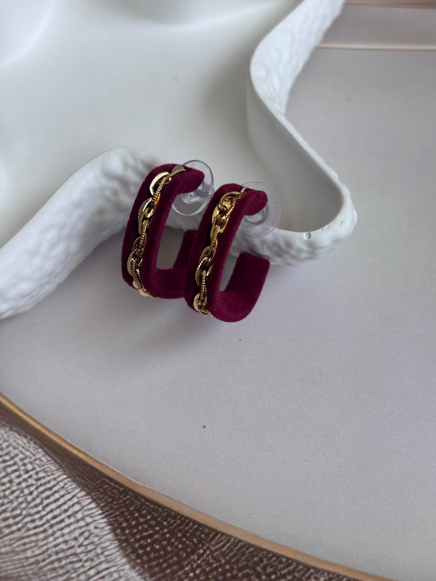 Winey Velvet Statement Earring
