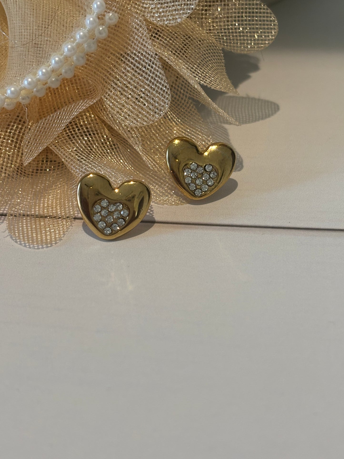 Golden Heart shape stud with AD stones
