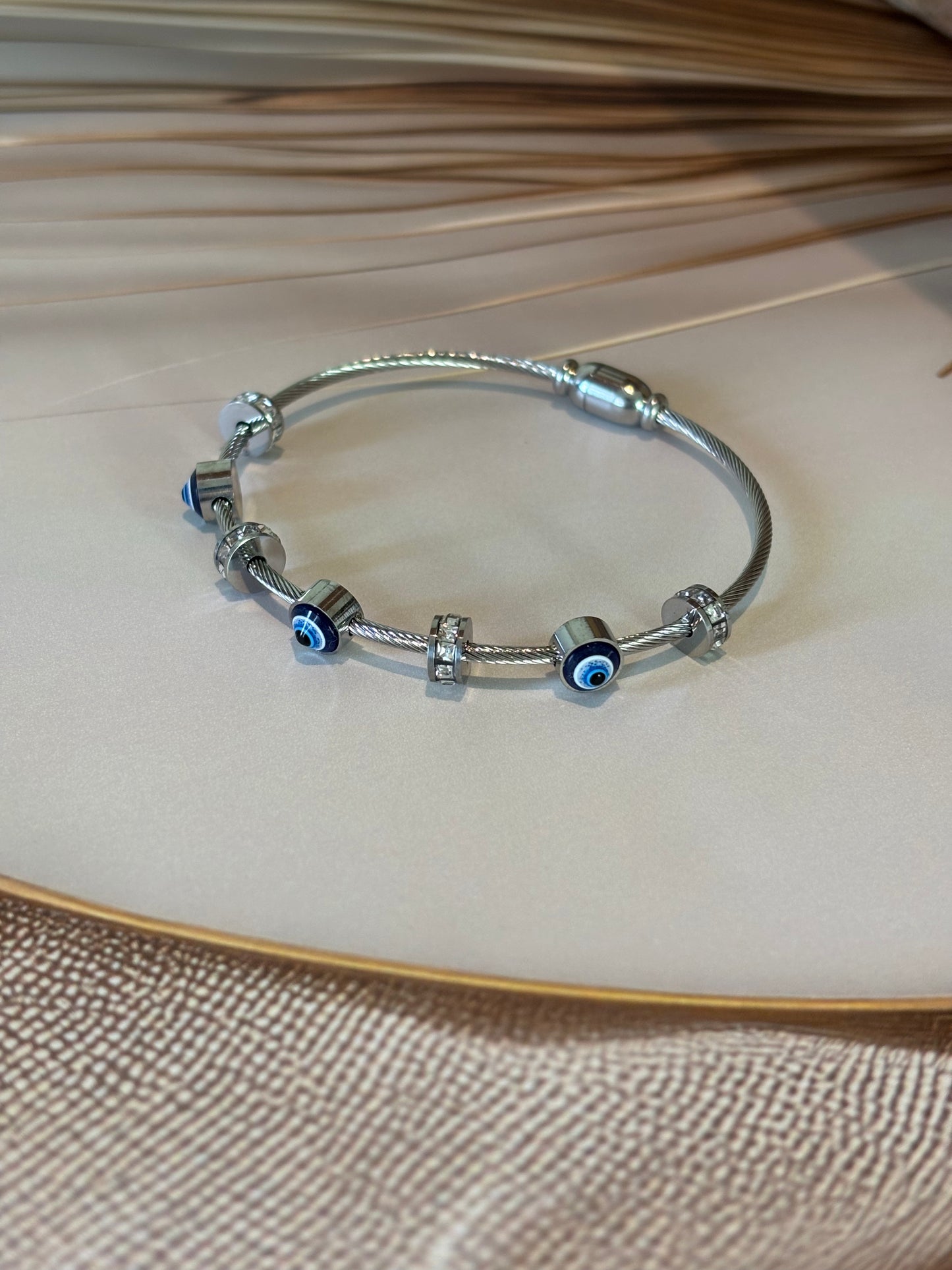 Silver colour evil eye bracelet kada