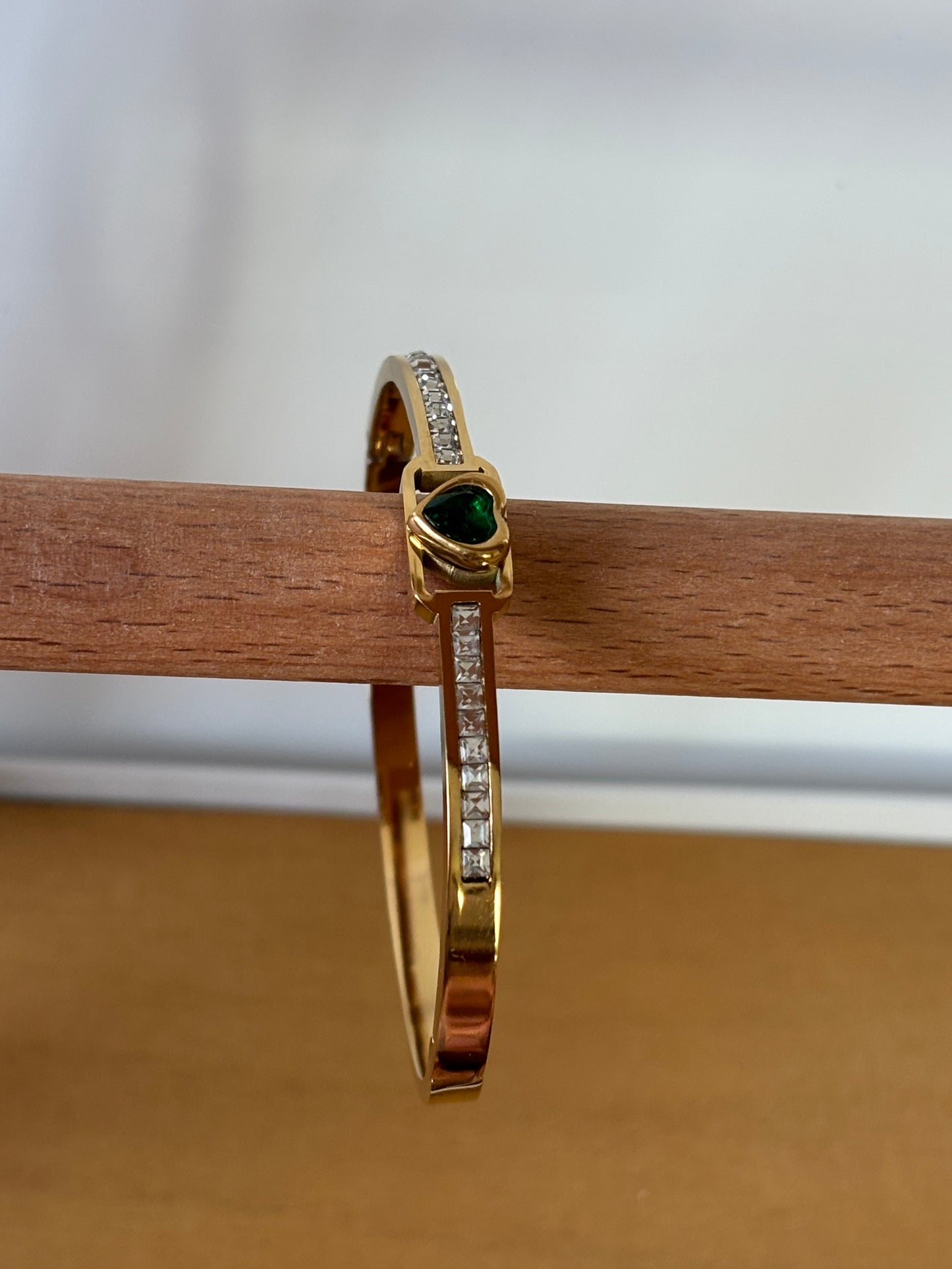 Golden Green heart with AD stones Bracelet
