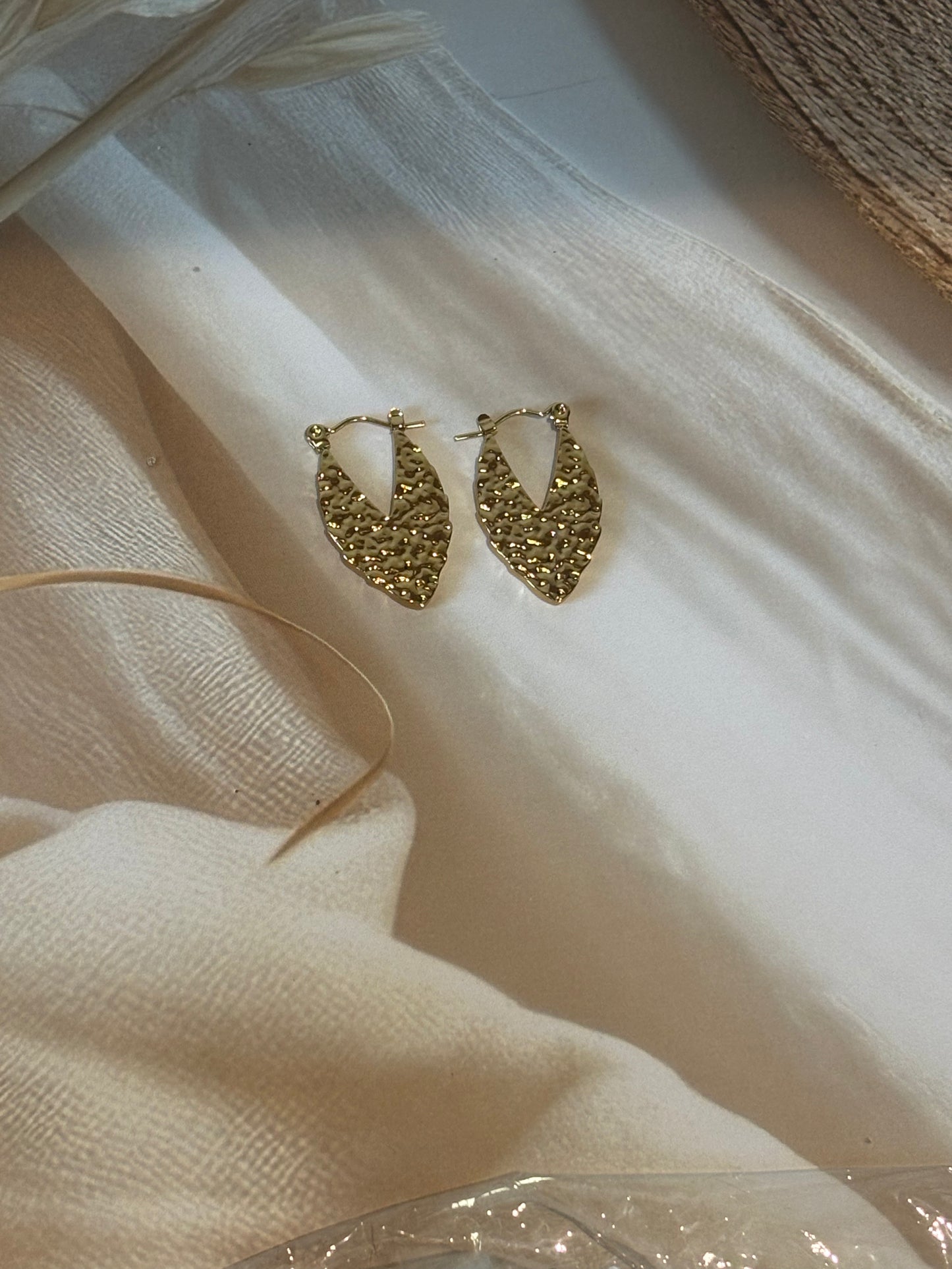 Golden broken leaf hoops