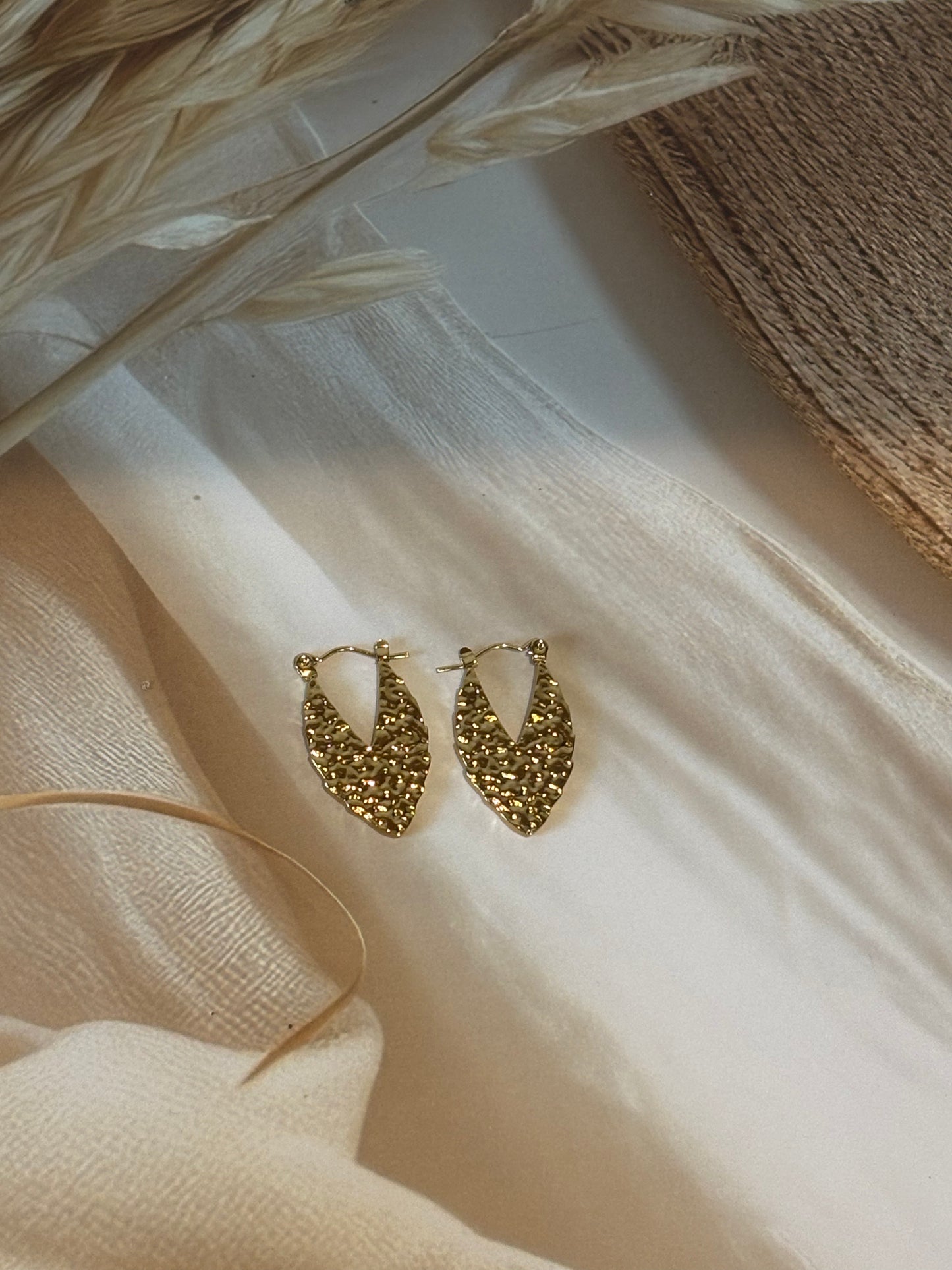 Golden broken leaf hoops