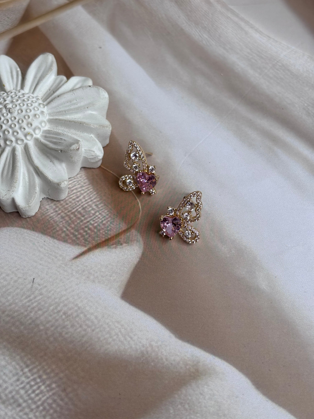 Pink stone Half Butterfly studs