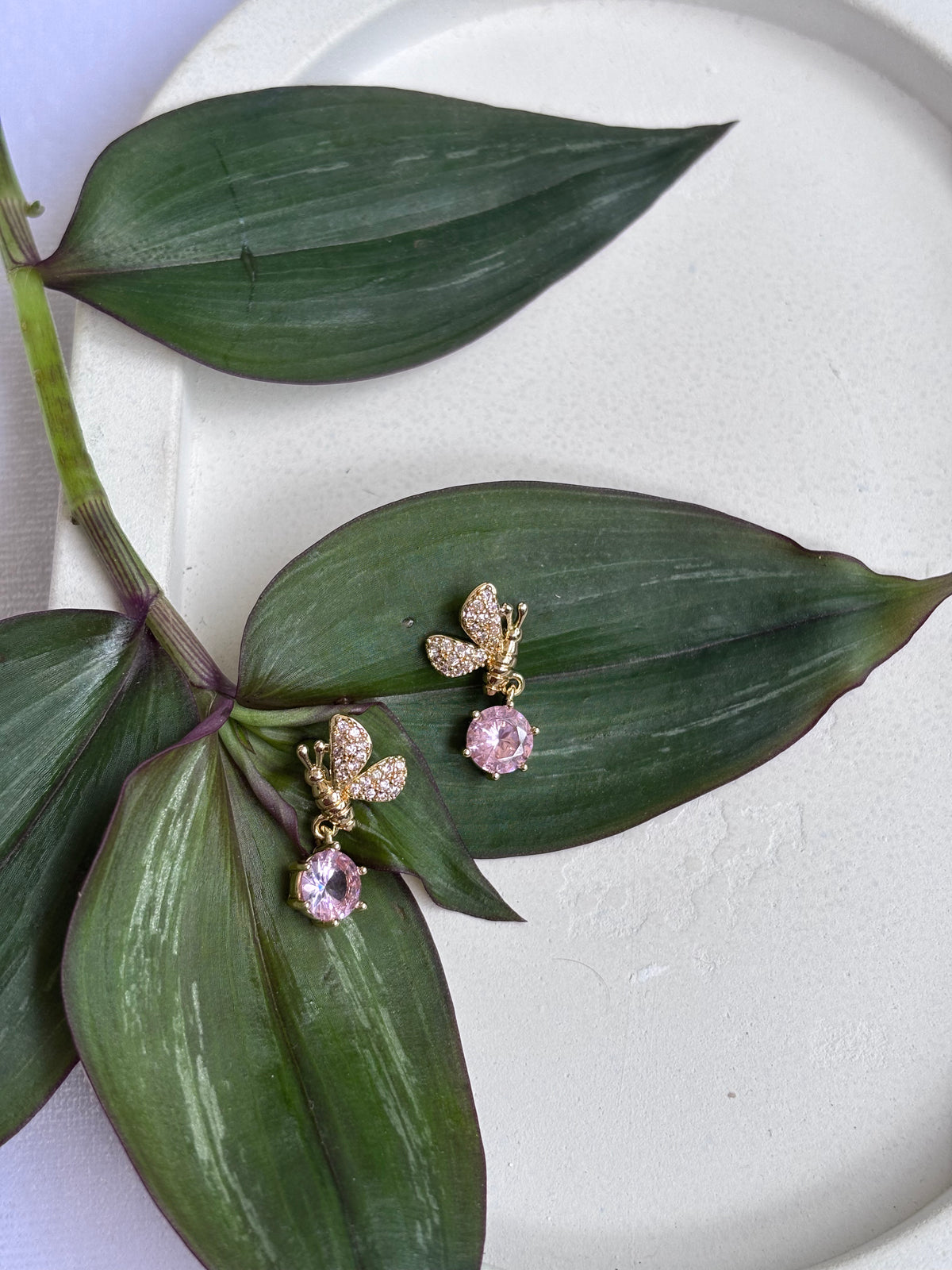 Half Butterfly with pink dangling stone earrings