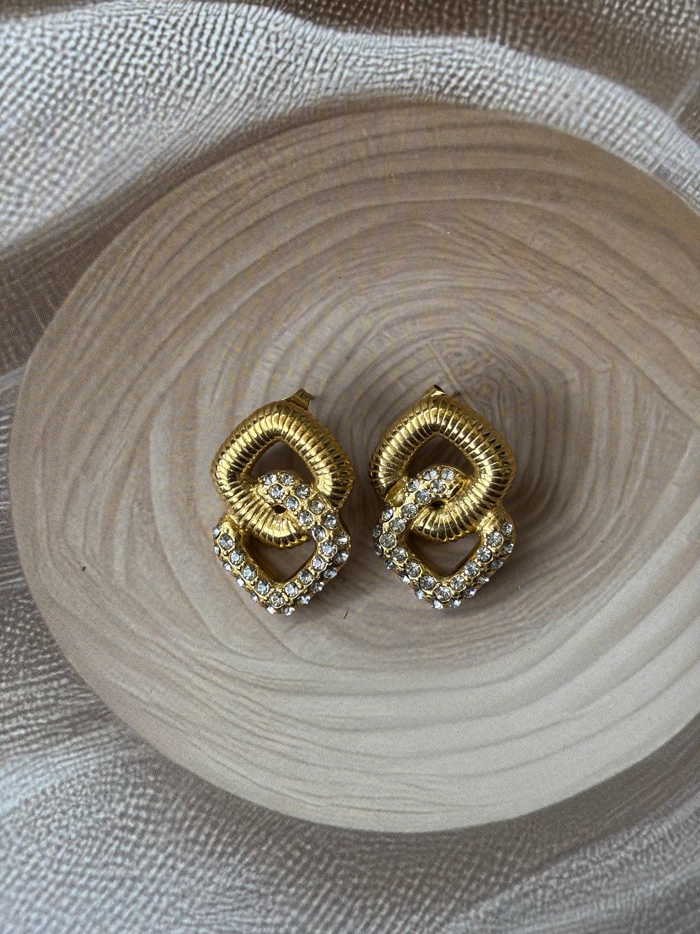 Golden layered studded kite earrings