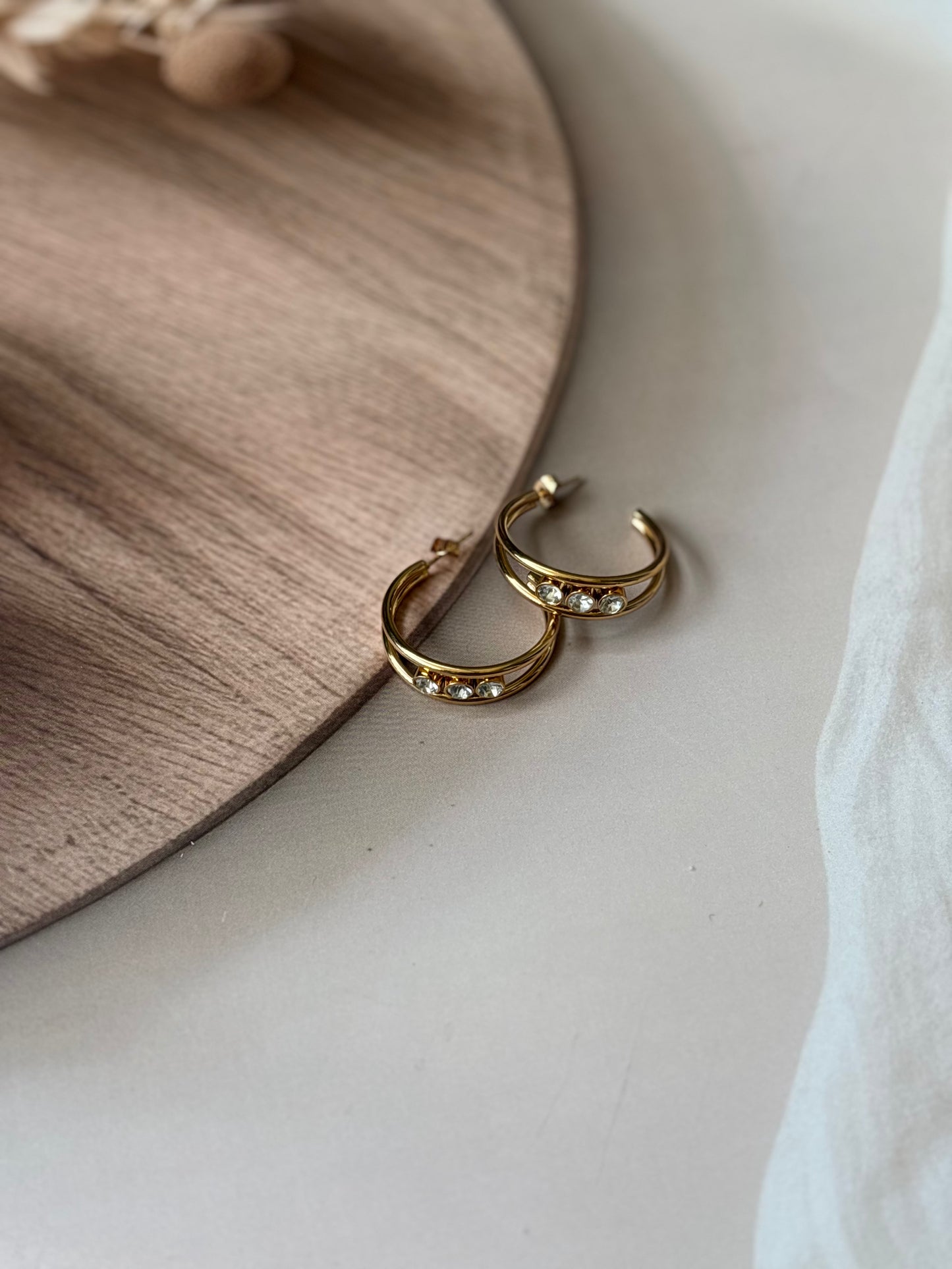 Golden C-SHAPE AD stone earrings