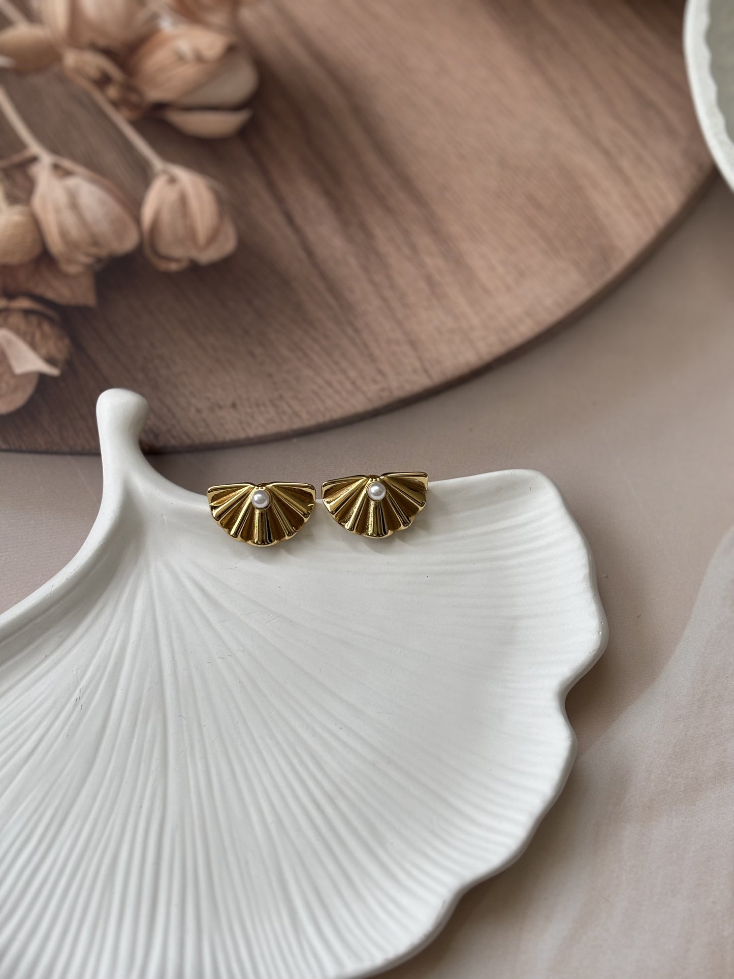 Golden Flat shell bead studs