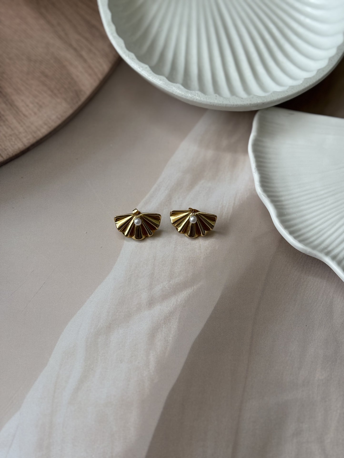 Golden Flat shell bead studs