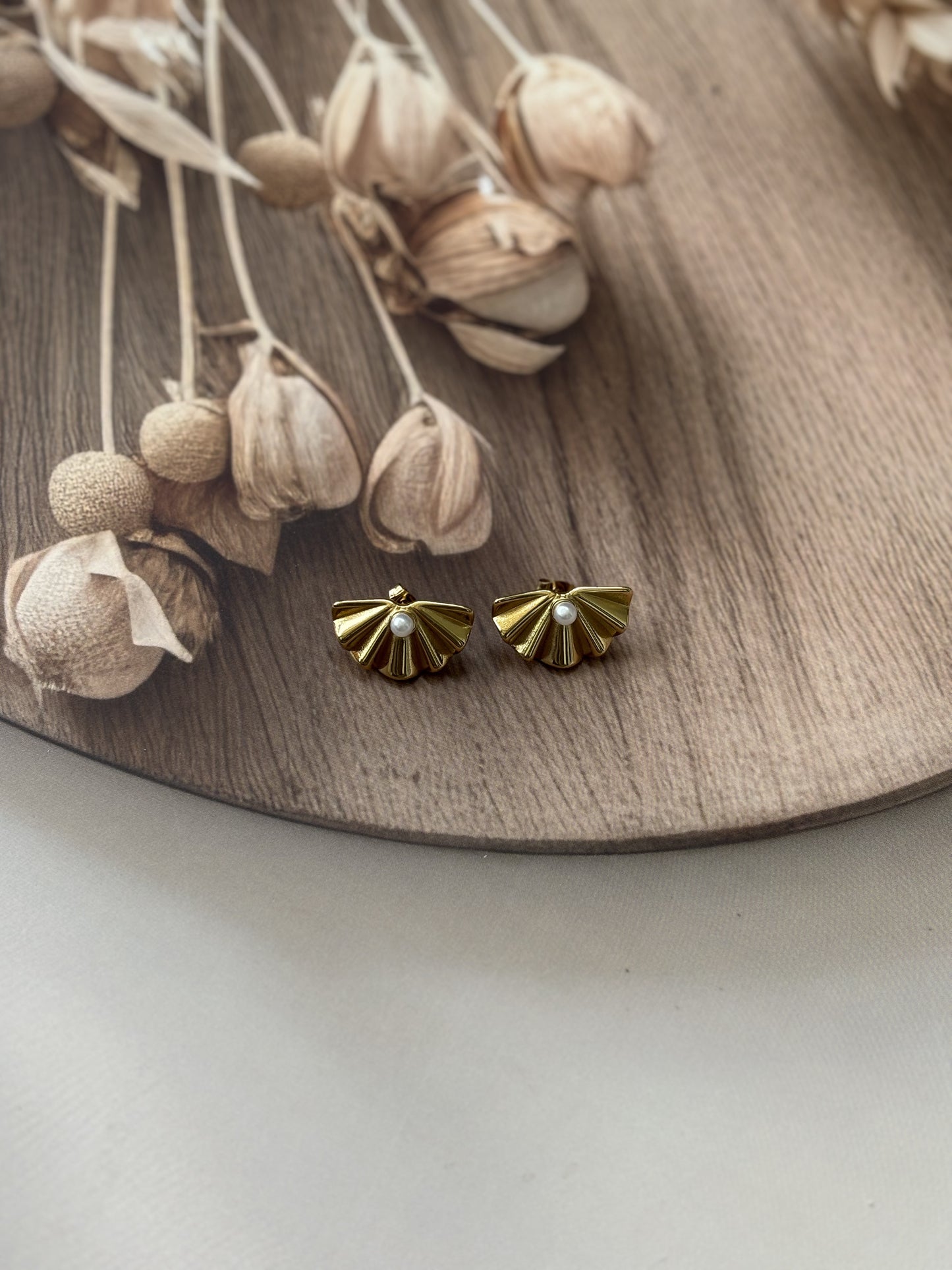 Golden Flat shell bead studs