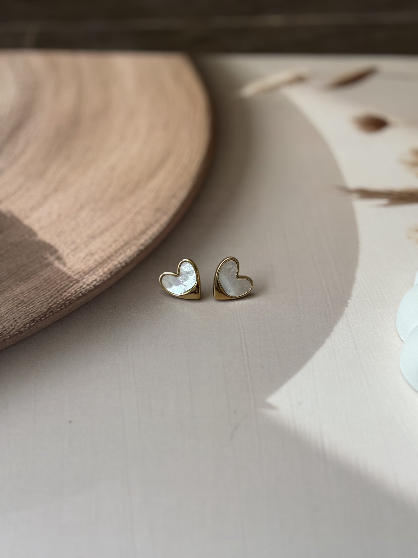 Golden Mother of pearl heart shape studs