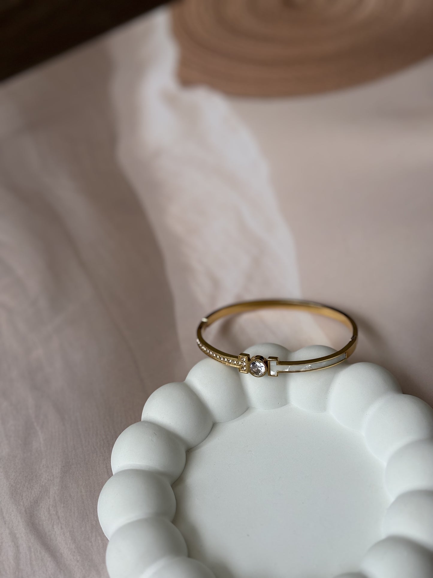 White AD stone MOP studded bracelet