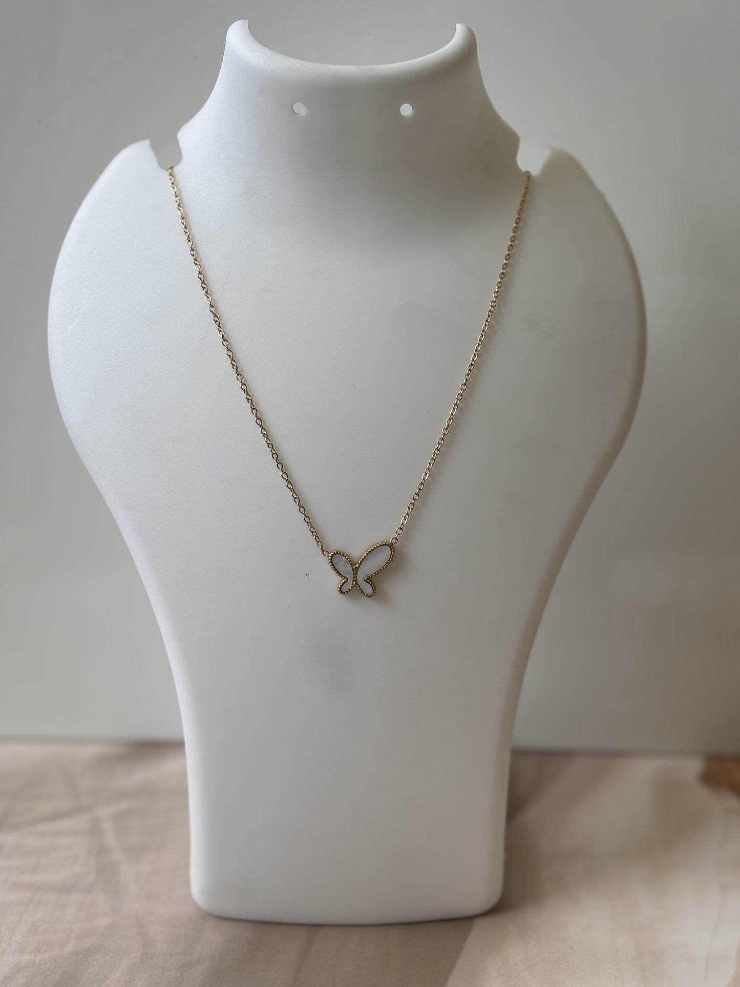 Golden White Butterfly Necklace