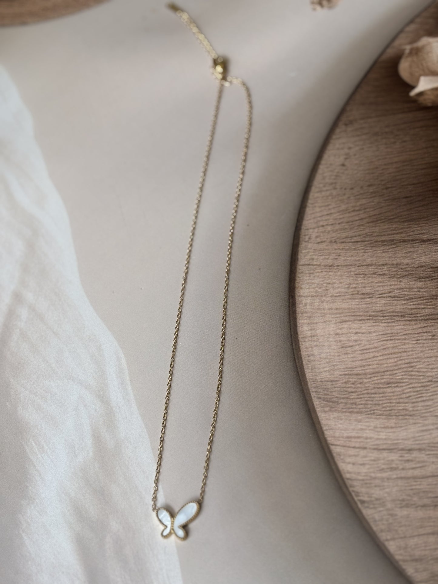 Golden White Butterfly Necklace