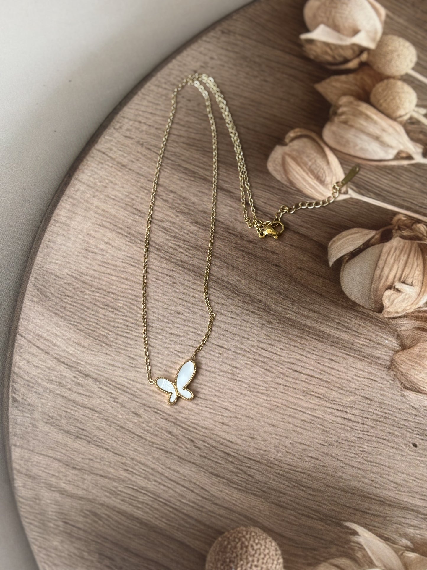 Golden White Butterfly Necklace
