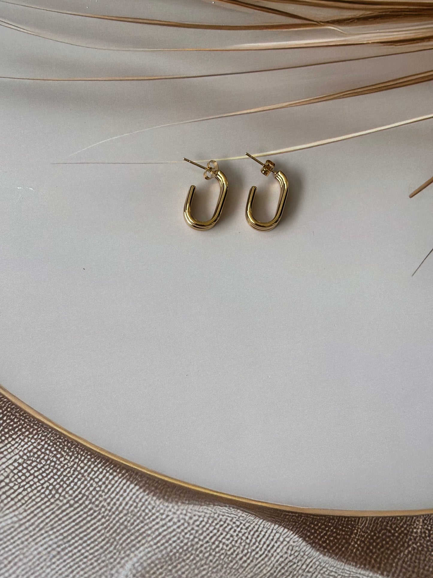 Golden Squary oval small earrings