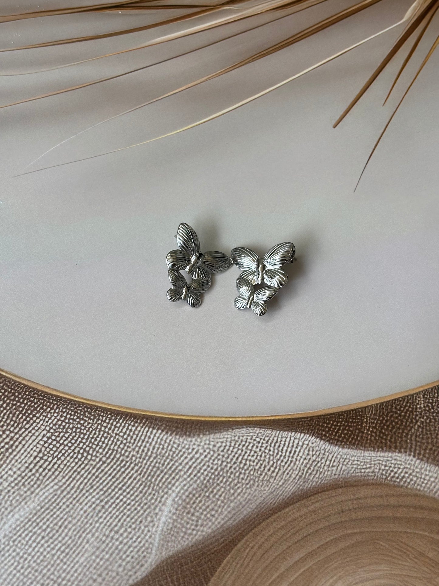 Silver layered butterfly earrings