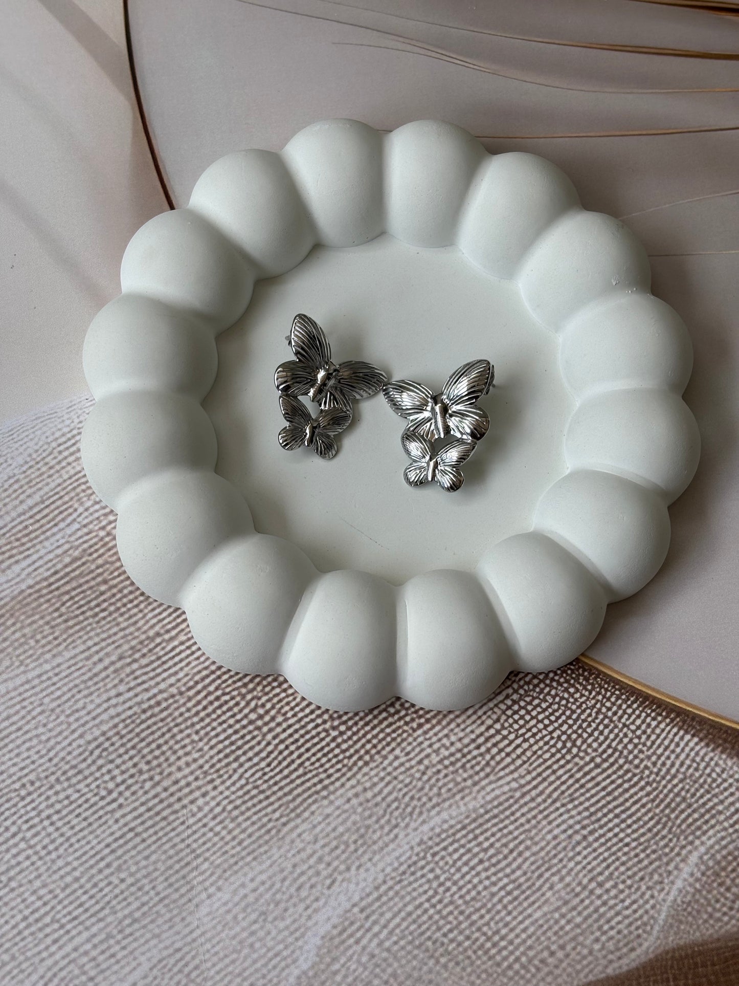 Silver layered butterfly earrings