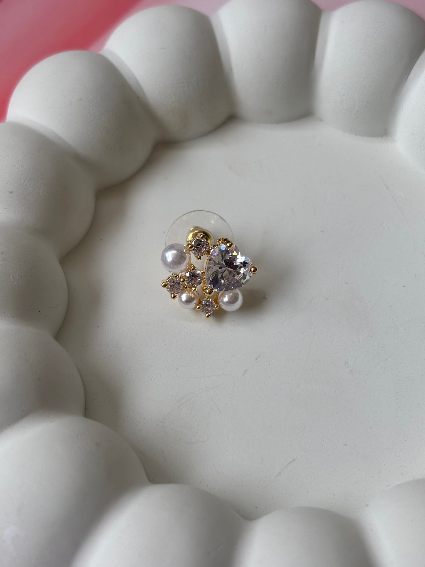 AD heart with pearls and stones studs earrings