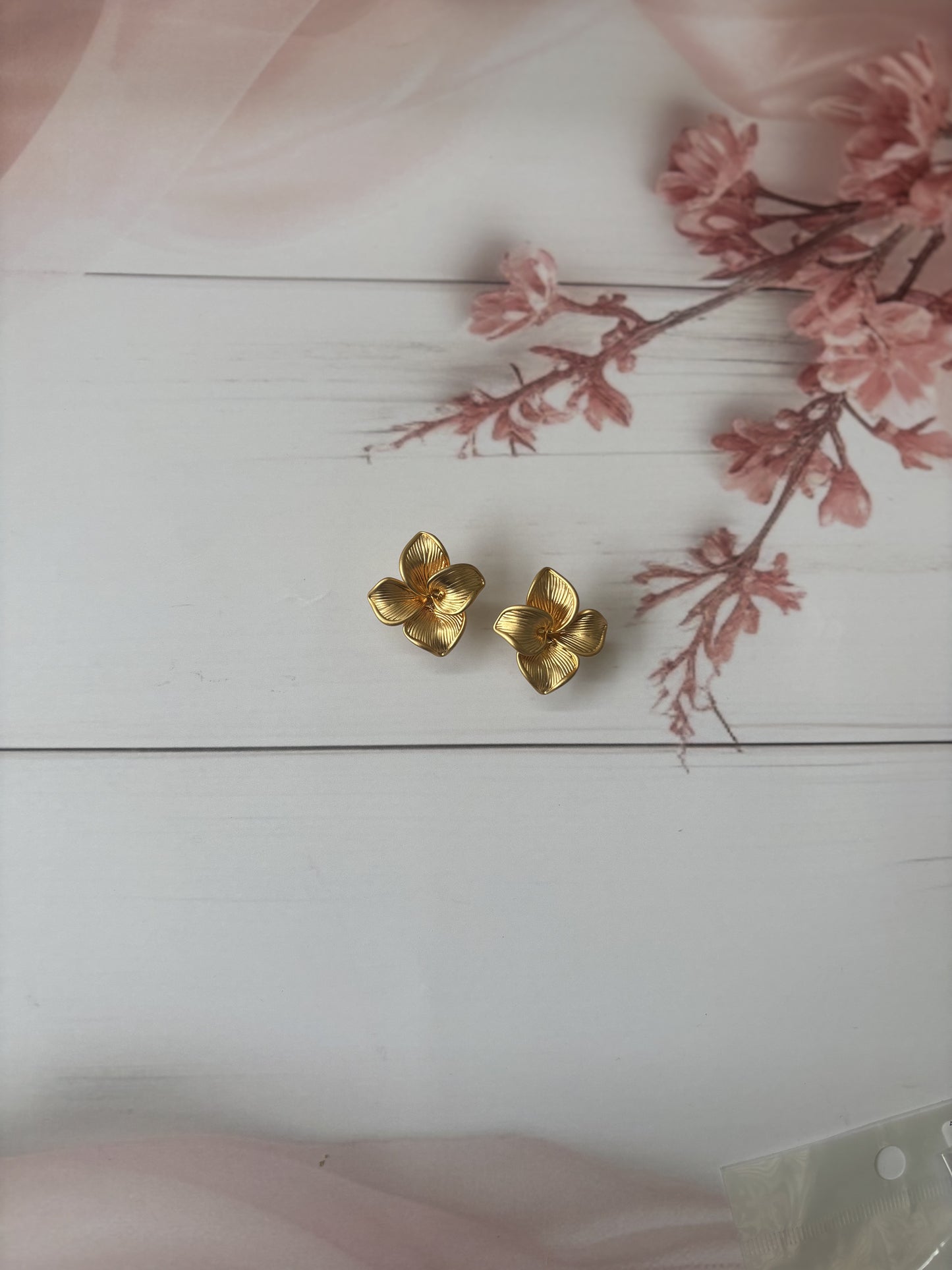Golden petal flower earrings