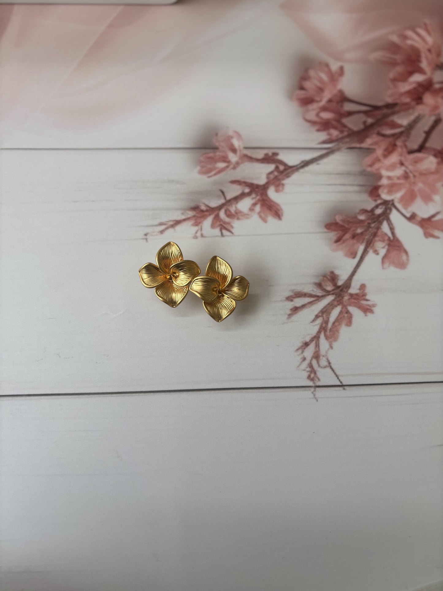 Golden petal flower earrings