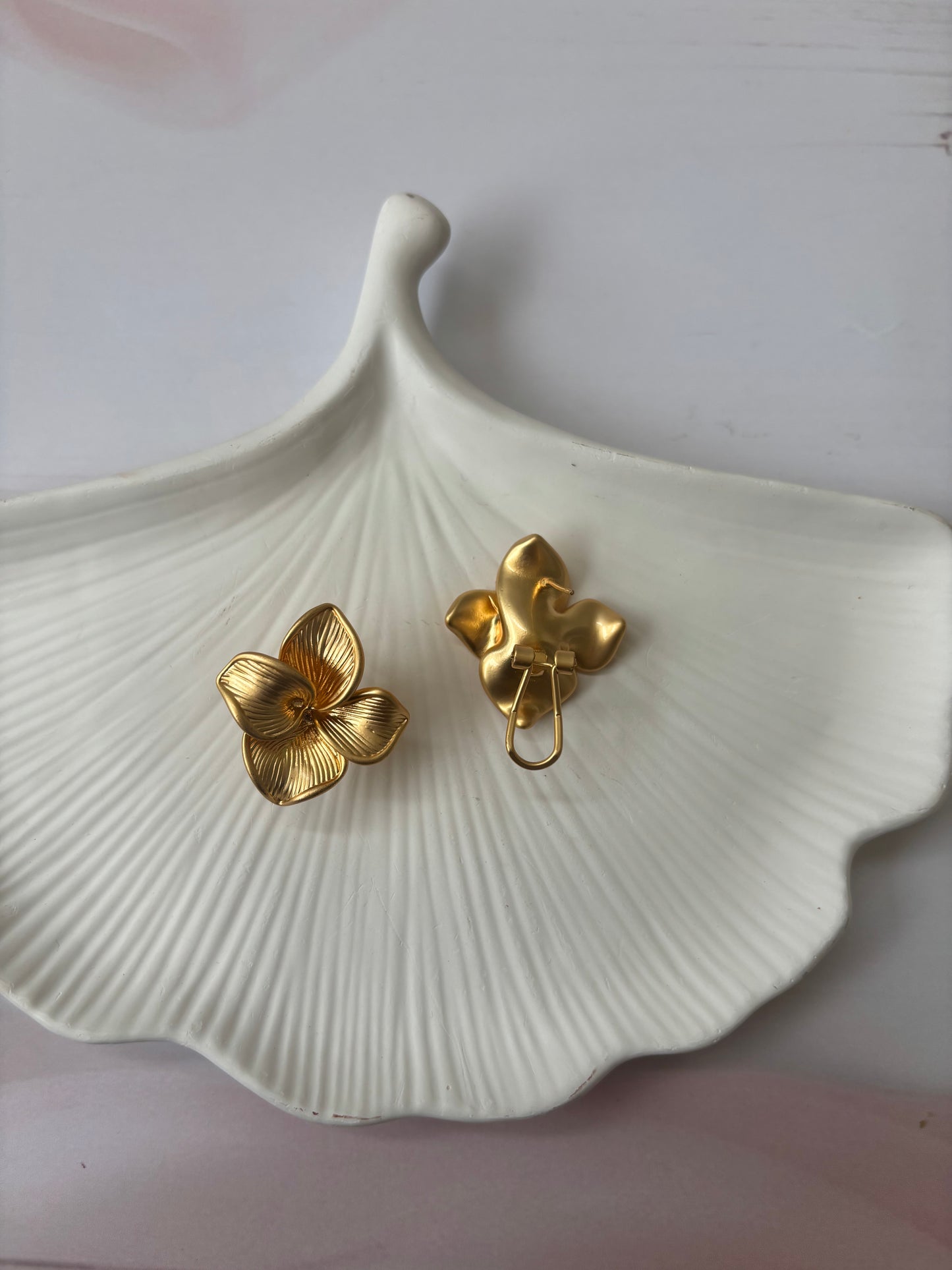 Golden petal flower earrings