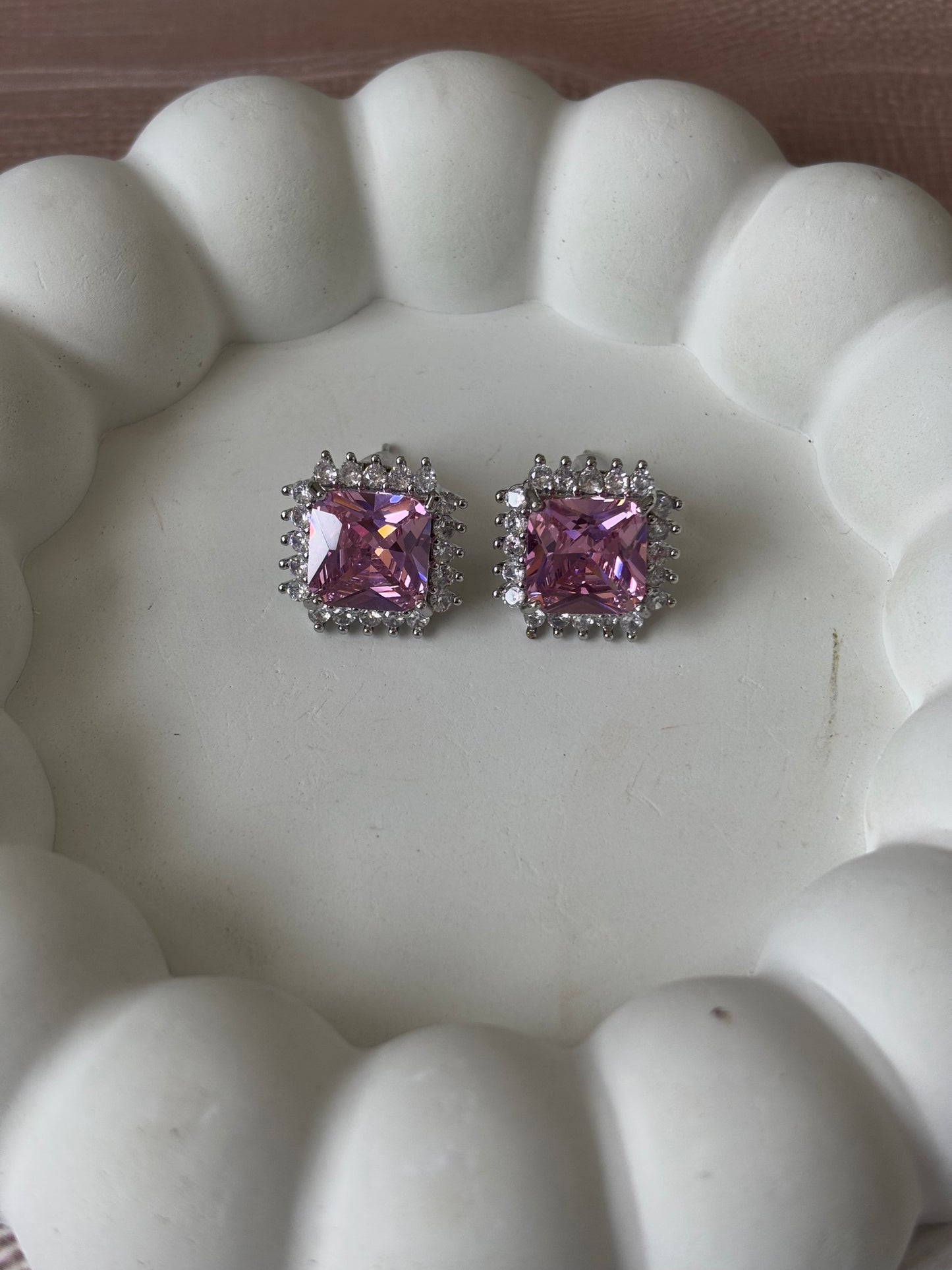 Silver Pink AD Kite studs earrings