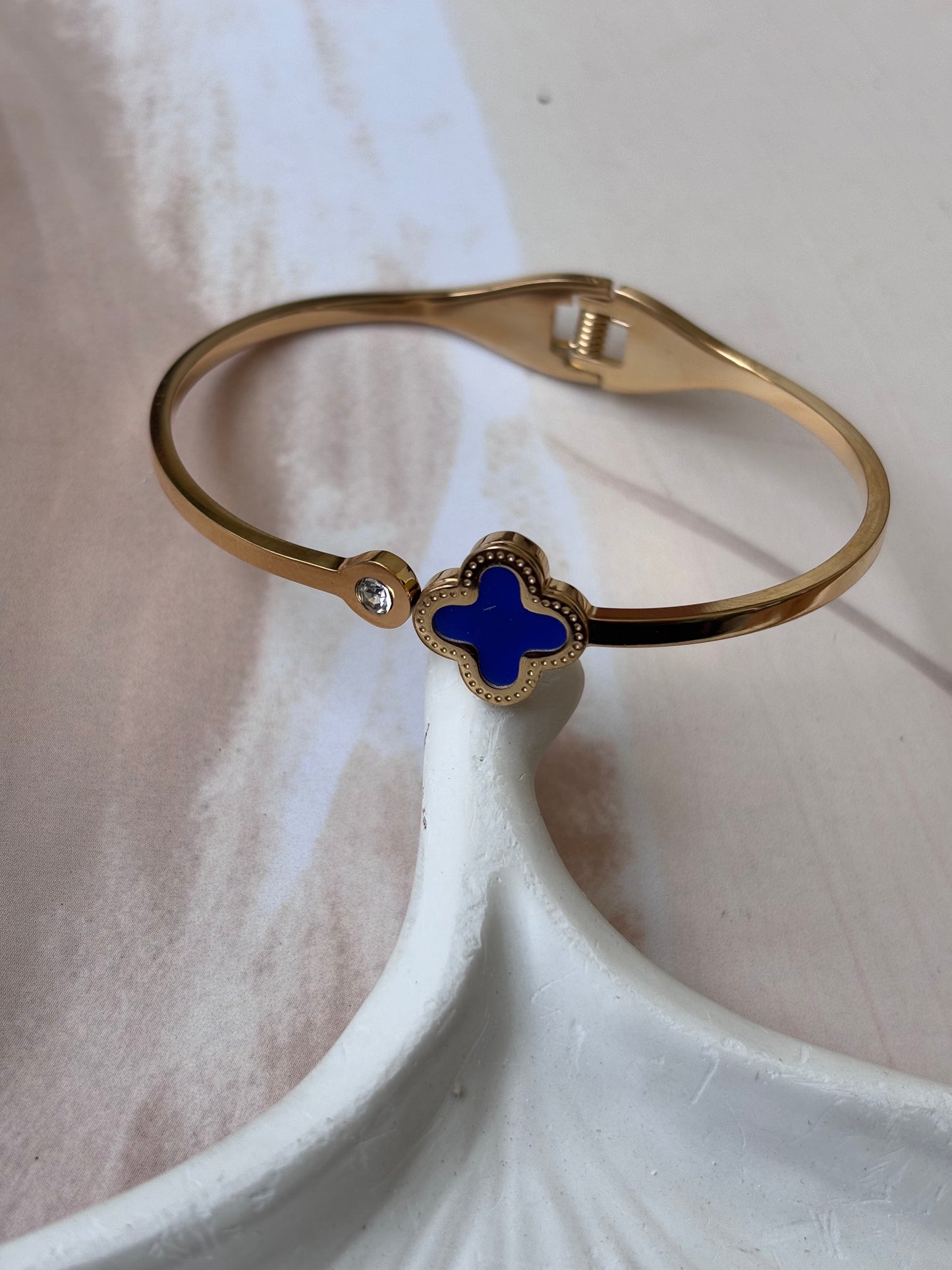 Golden clover leaf bracelet ,black