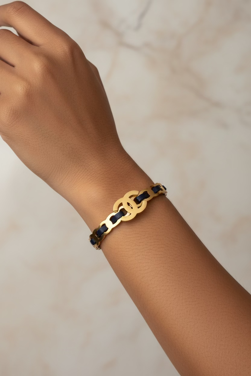 Black )( leatherette woven kada