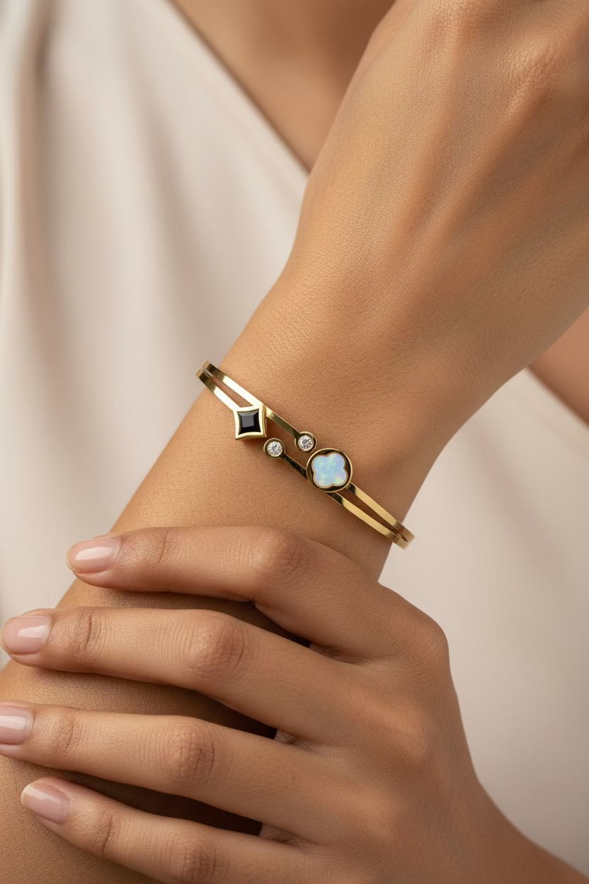 White clover black diamond stone kada