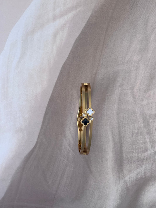 Black and White small clover motif openable kada