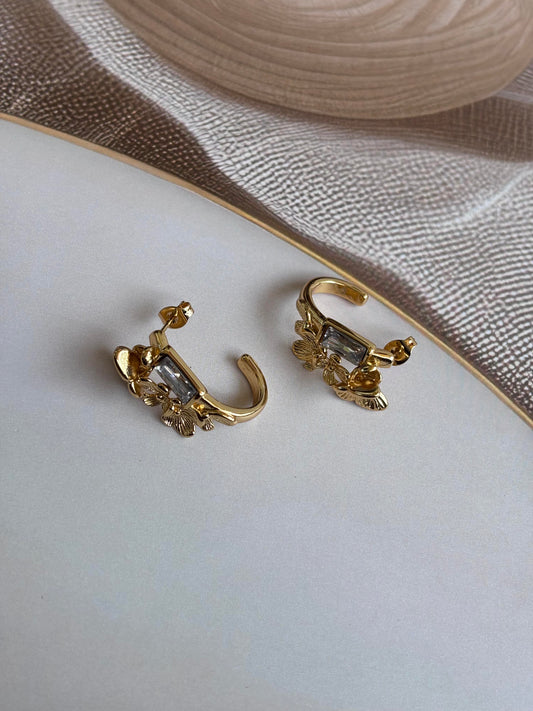 Golden Butterfly Rectangle stone Statement Earrings