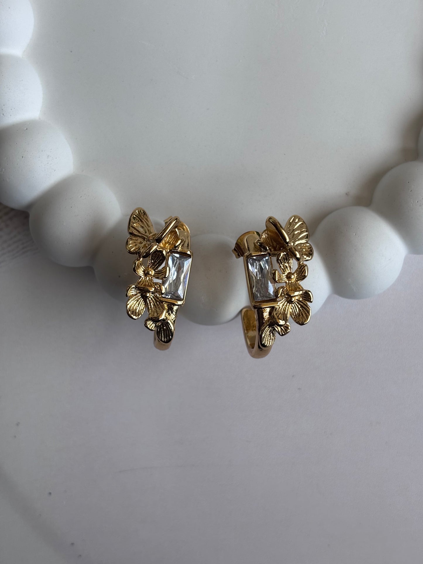 Golden Butterfly Rectangle stone Statement Earrings
