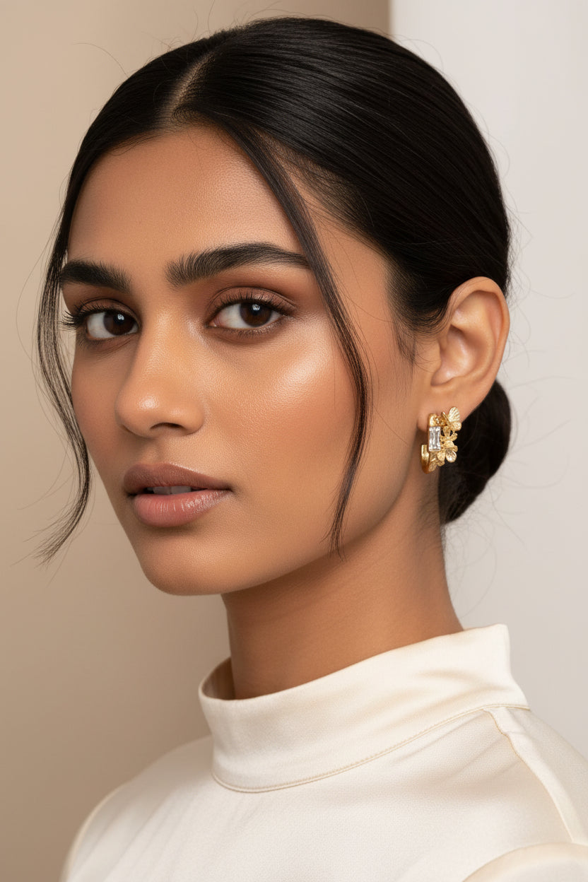 Golden Butterfly Rectangle stone Statement Earrings