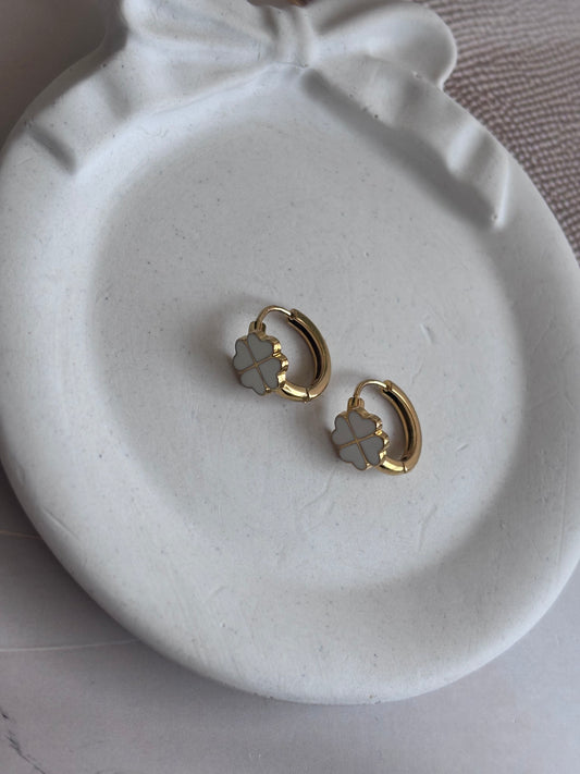 Clovery White Huggie Earrings
