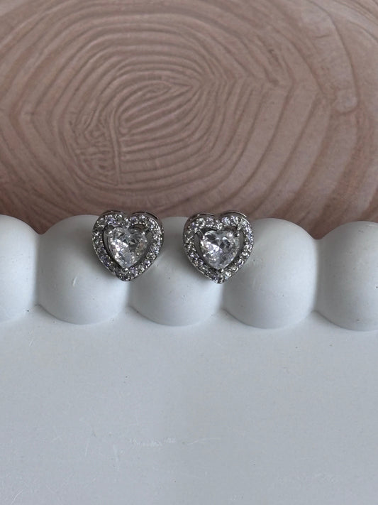 Solitaire Heart Studs