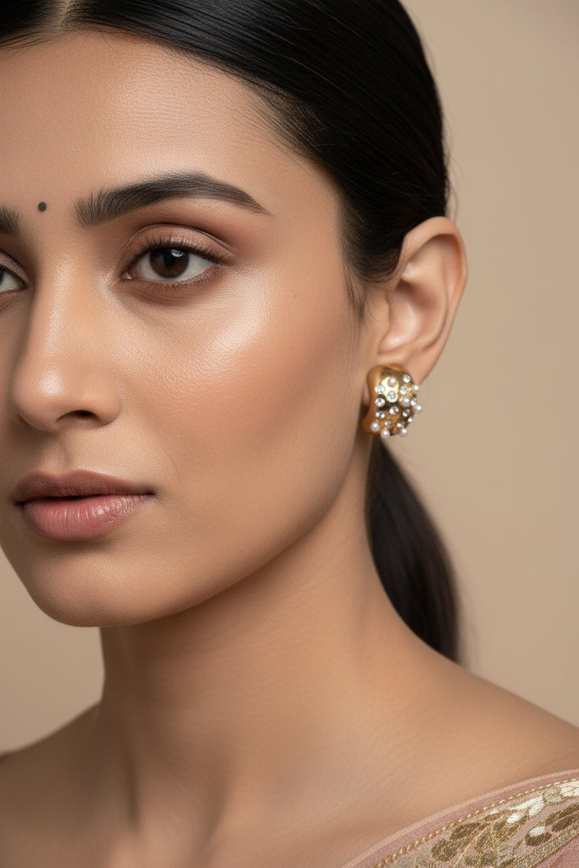 Small beady studded Comma Earring