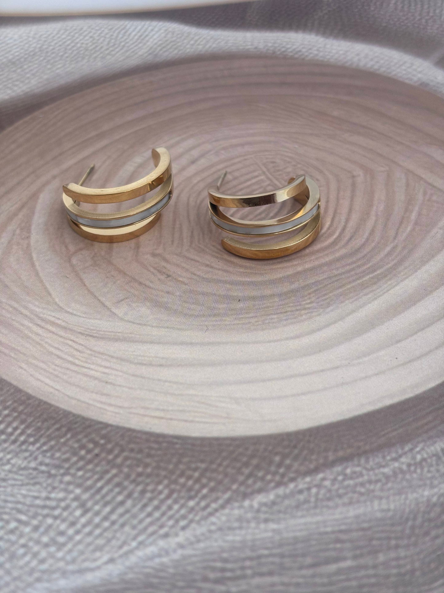 Lined MOP Semi hoops Earrings