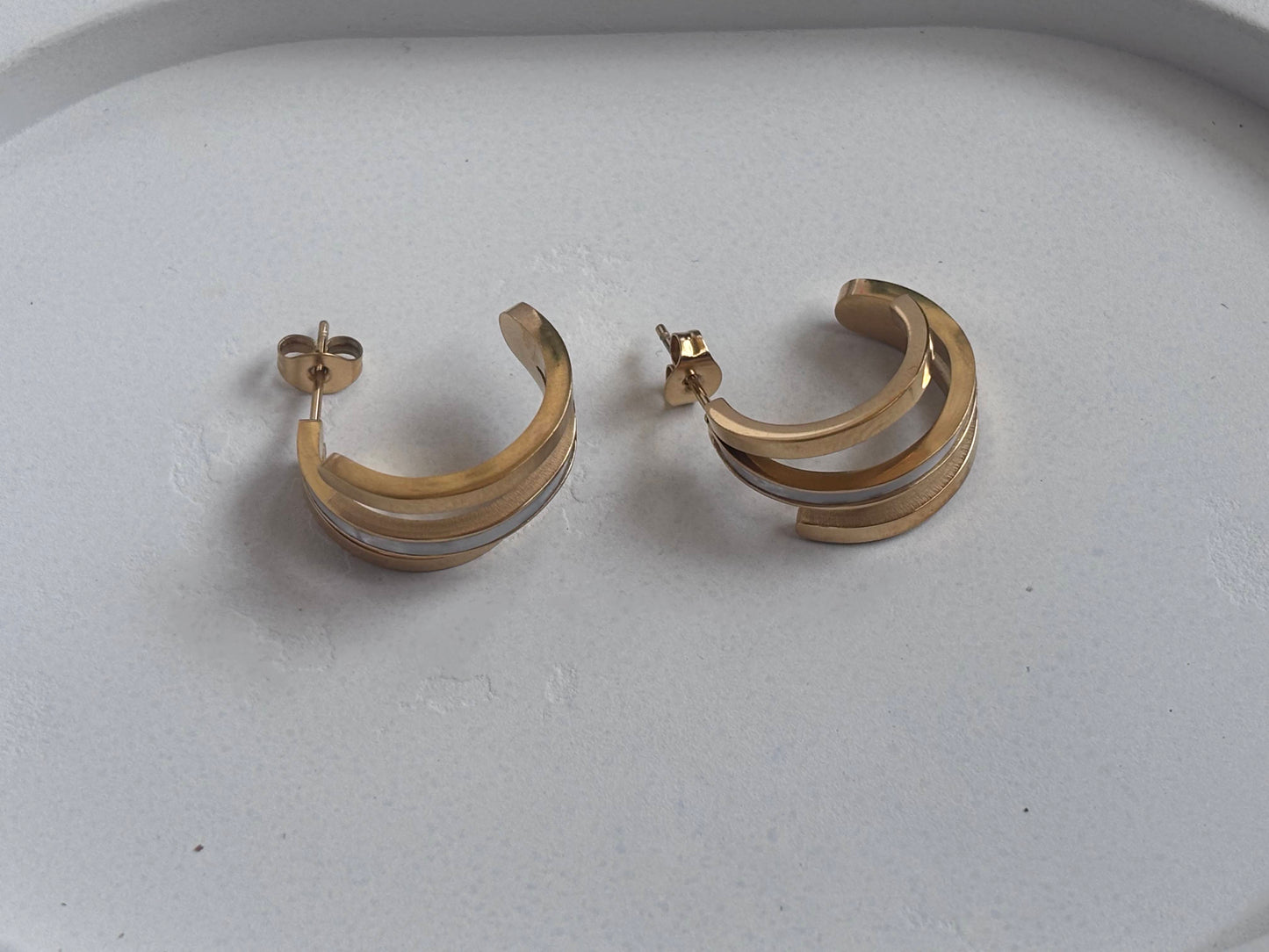 Lined MOP Semi hoops Earrings