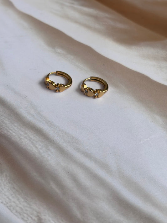 Heart button huggie earrings