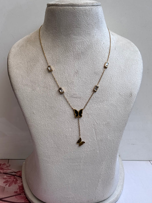 Squary Stone and Butterflies Necklace