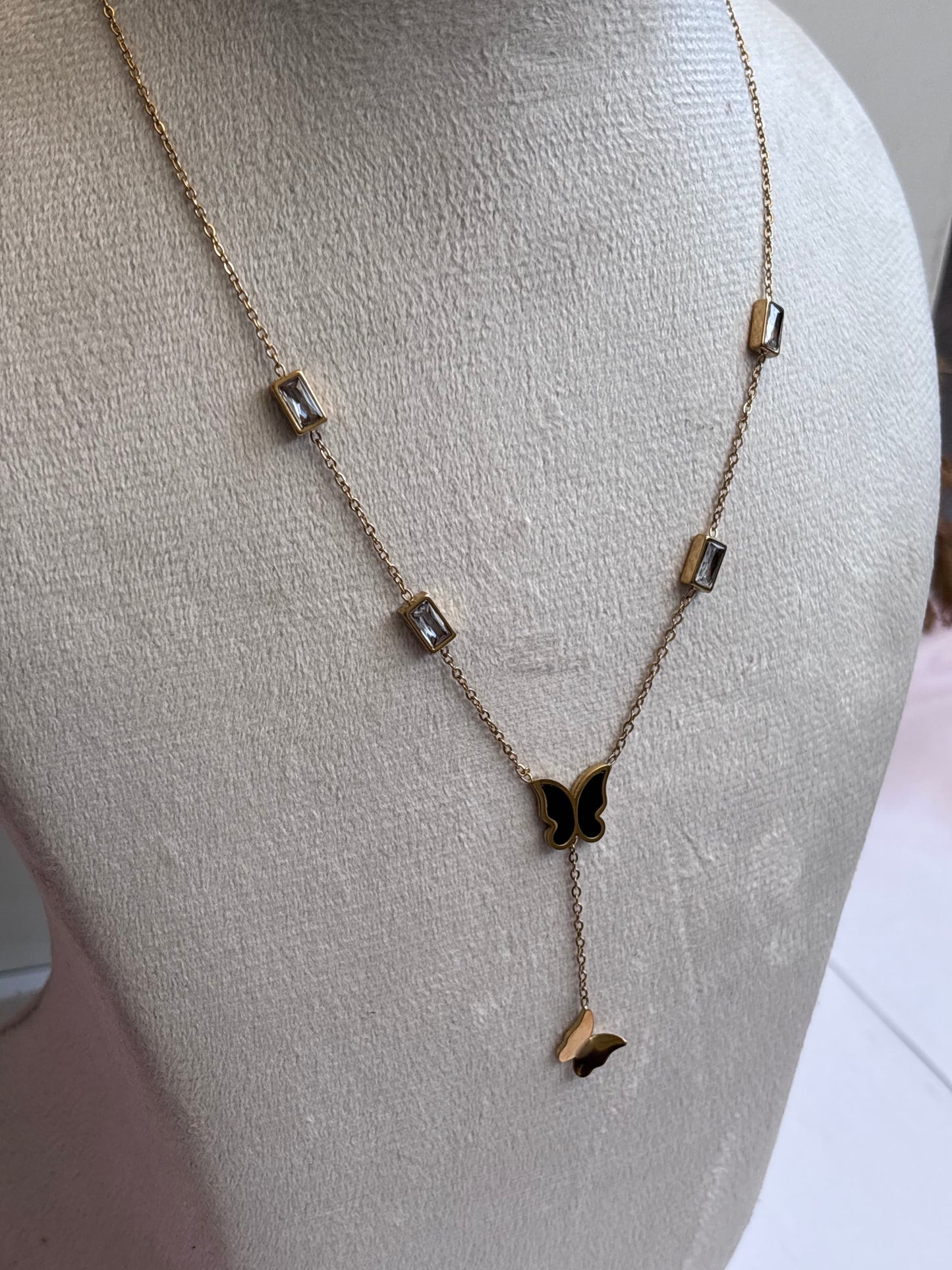 Squary Stone and Butterflies Necklace