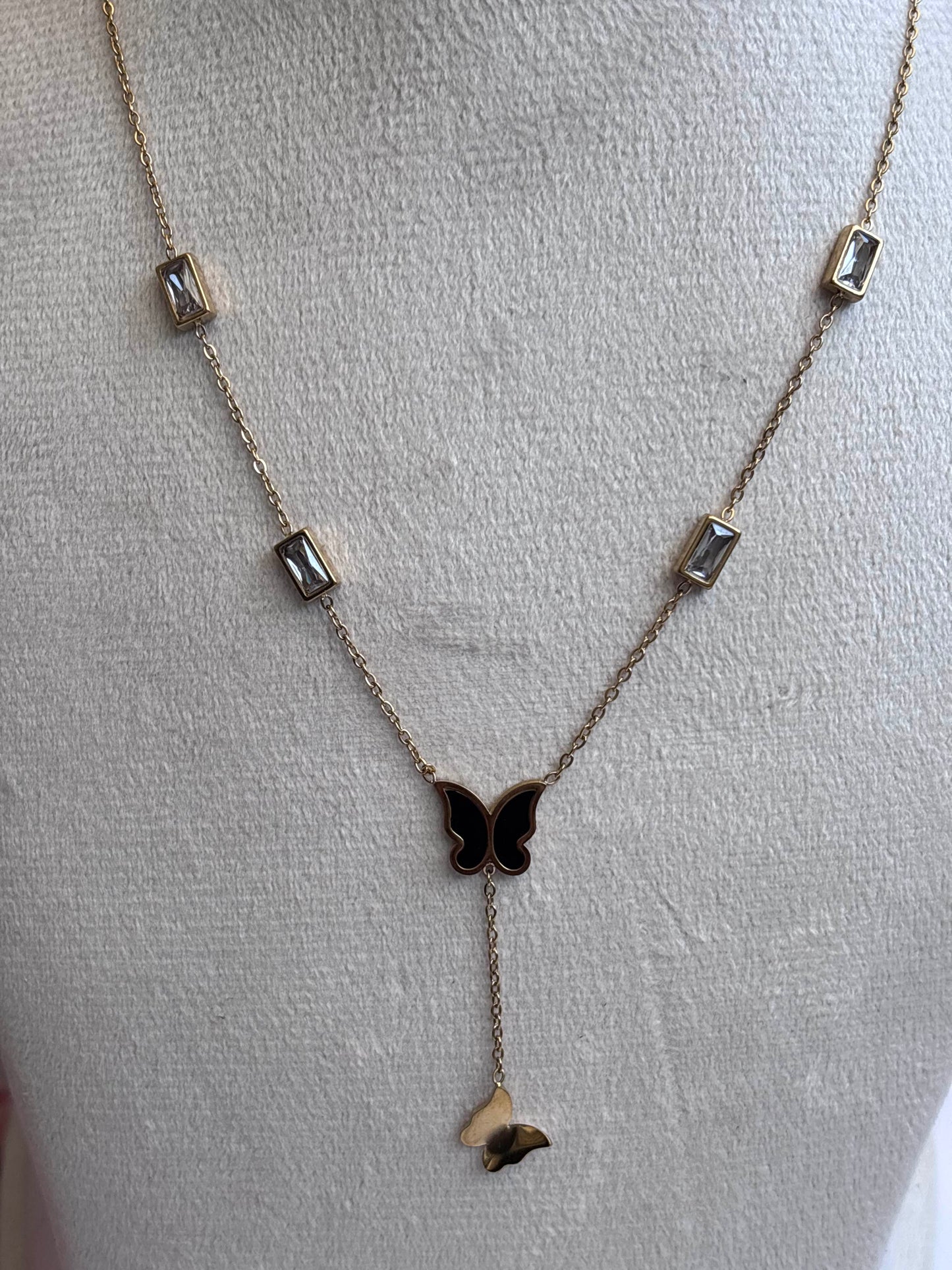 Squary Stone and Butterflies Necklace