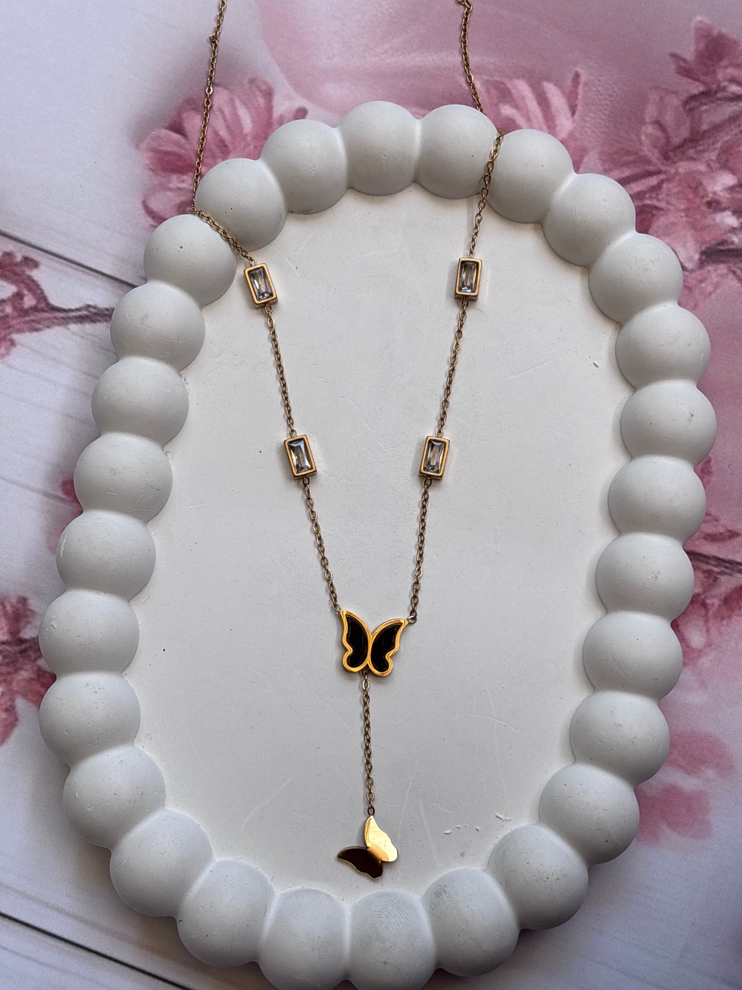Squary Stone and Butterflies Necklace