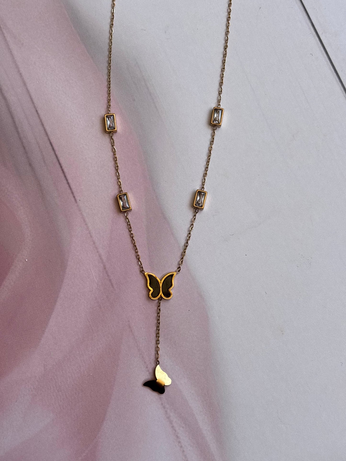 Squary Stone and Butterflies Necklace