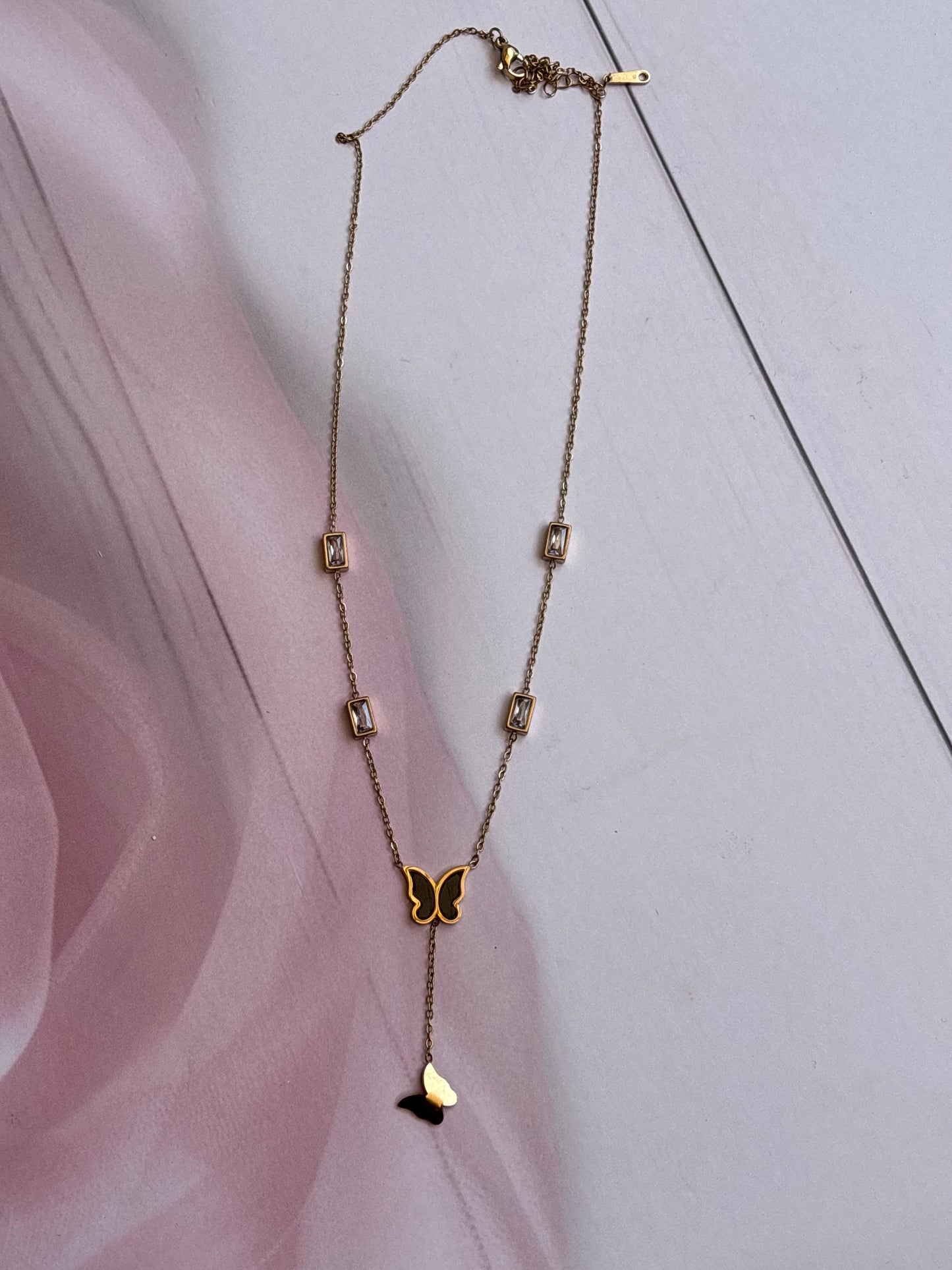 Squary Stone and Butterflies Necklace