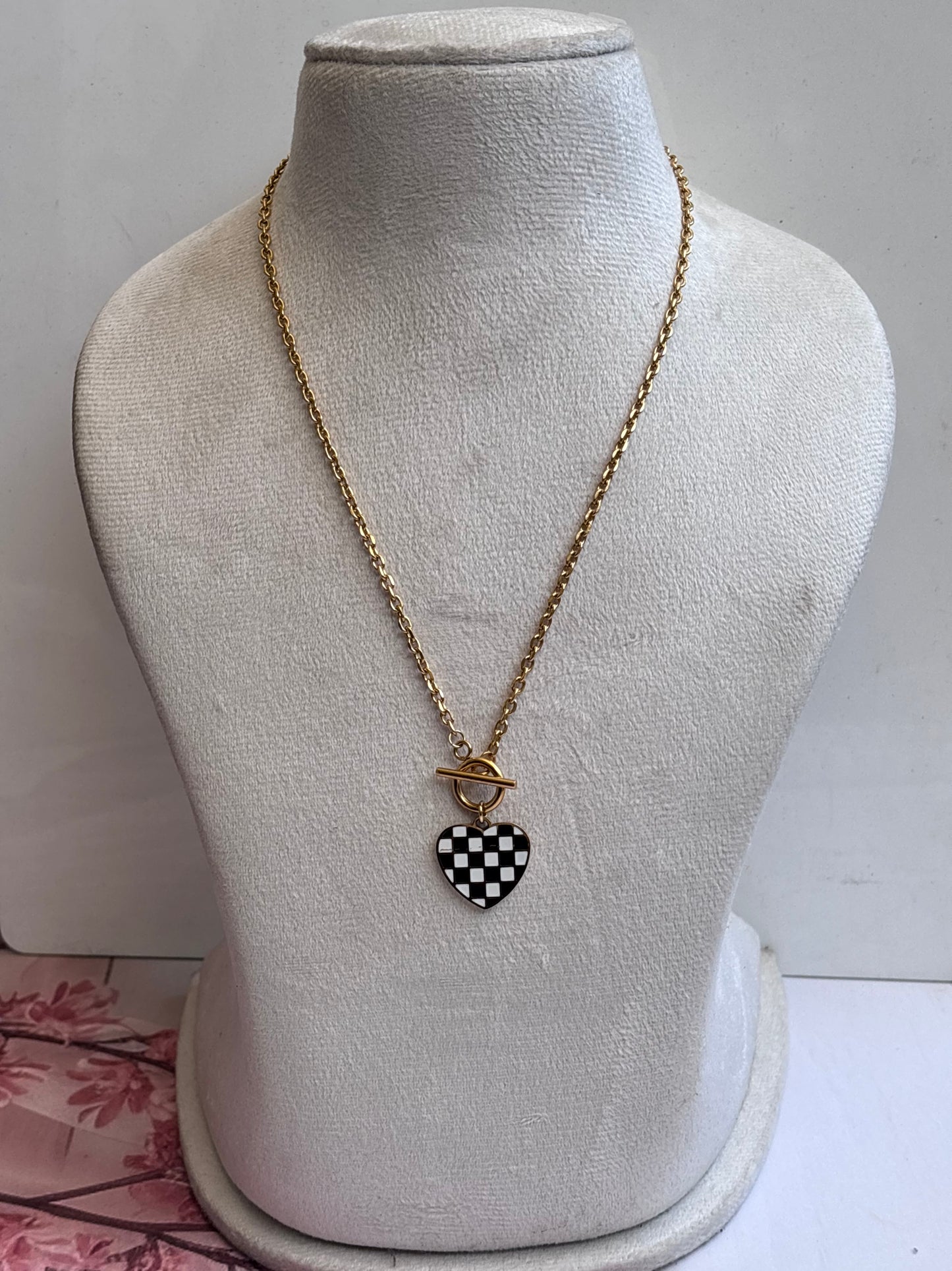 Checkered Heart in the bar Necklace